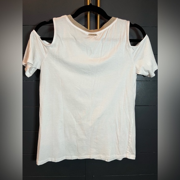 Michael Kors Cold Shoulder Top white & Gold Short Sleeve Tee Size Small - Picture 4 of 5